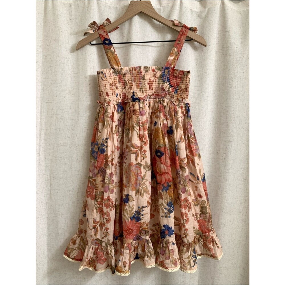 Zimmermann 100% Cotton Peach Floral Tie-Shoulder Sundress Blue Accents Girls - Picture 8 of 8